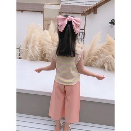 2-piece Girl Sequins Love Heart Stripe Tank Top With Wide Leg Pants