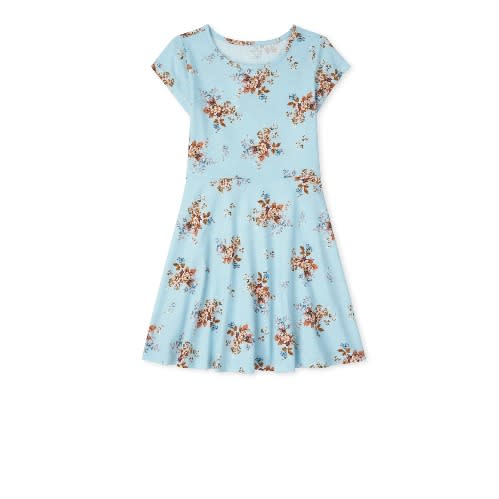 Girls Skaters Floral Knit Dress - Blue