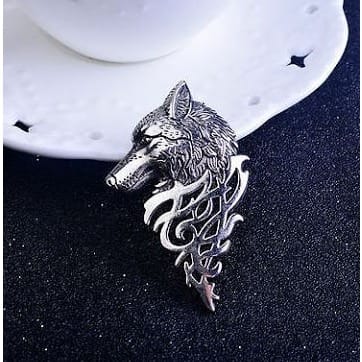 Retro Europe Wolf Head Brooch Lapel Pin - Unisex  - Silver