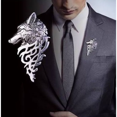 Retro Europe Wolf Head Brooch Lapel Pin - Unisex  - Silver