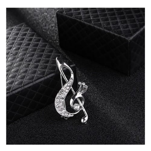 Crystal Music Note Brooch With Free Pouch-silver