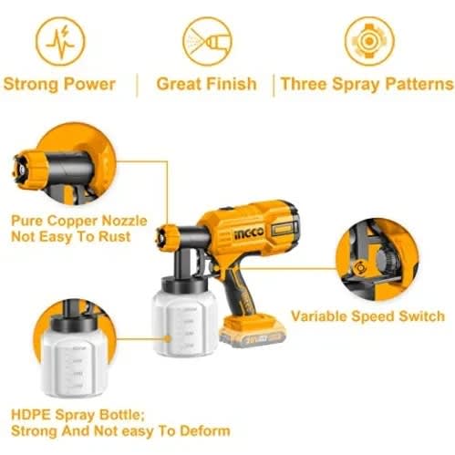 Ingco Cordless Paint Spray Gun 20v With Battery And Charger