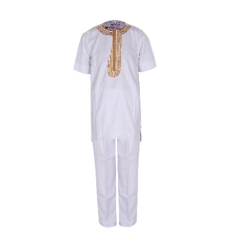 Boys Senator Traditional Wear With Gold Details - White