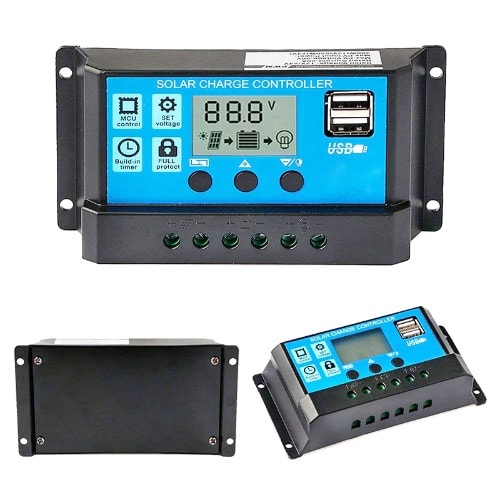Solar Controller 12v/24v 10a Regulator Pwm Battery Charger Lcd Display Dual Usb 5v Output