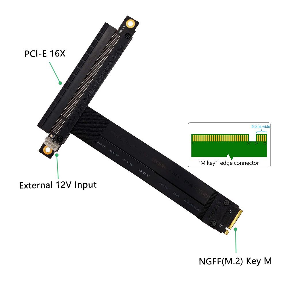 M.2 NVME M-key To PCI-E 3.0 16X Extension Cable High-speed