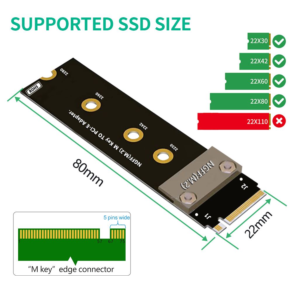 M.2 NVME M-key To PCI-E 3.0 16X Extension Cable High-speed