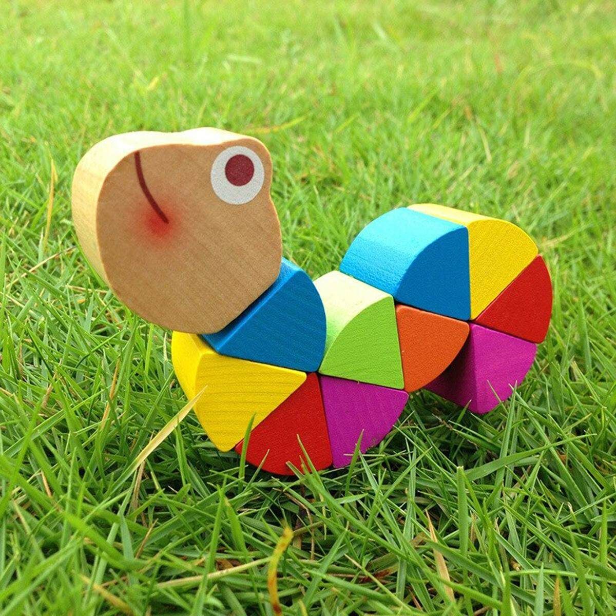 [2x13cm (0.7"x5.1") Insect Puzzle Educational Wooden Toys Baby Children Fingers Training Twisting Worm Toy Multicolor