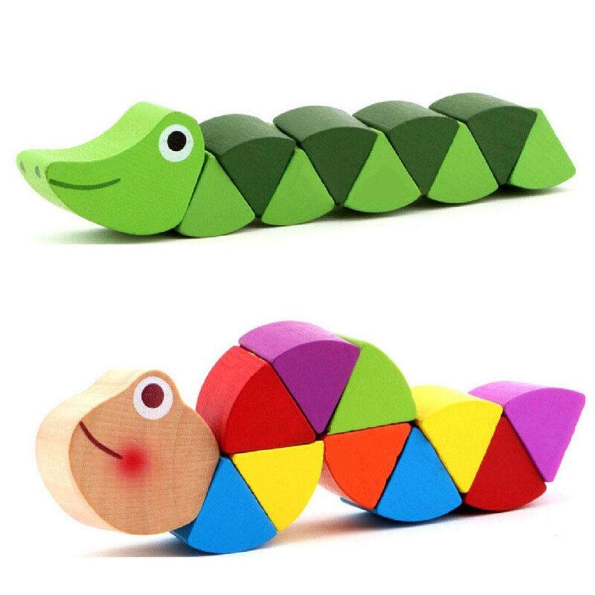 [2x13cm (0.7"x5.1") Insect Puzzle Educational Wooden Toys Baby Children Fingers Training Twisting Worm Toy Multicolor