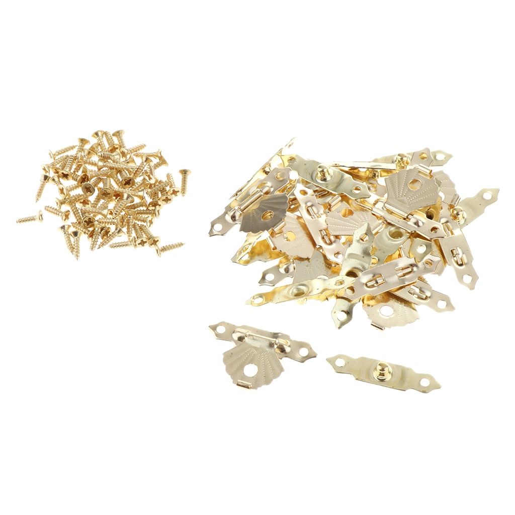 Yellow-12pcs Small Box Hinges, Antique  Latch Hasp For Wood Jewelry Box , Mini Metal Lock With Screws