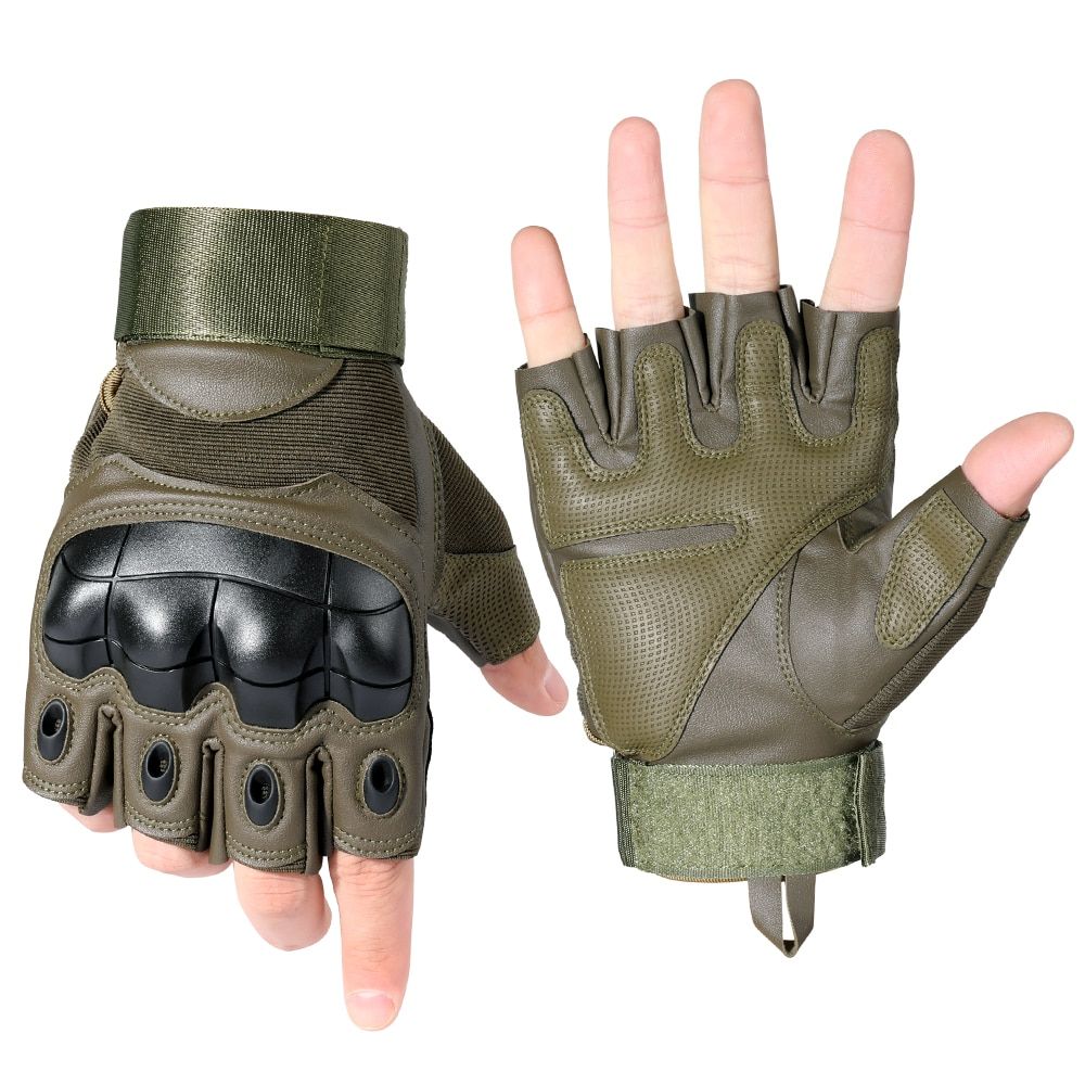 Motorcycle Fingerless Gloves Cycling Motorbike Motocross Biker Rubber Hard  Half Finger Protective Gear Men Women P10-Green