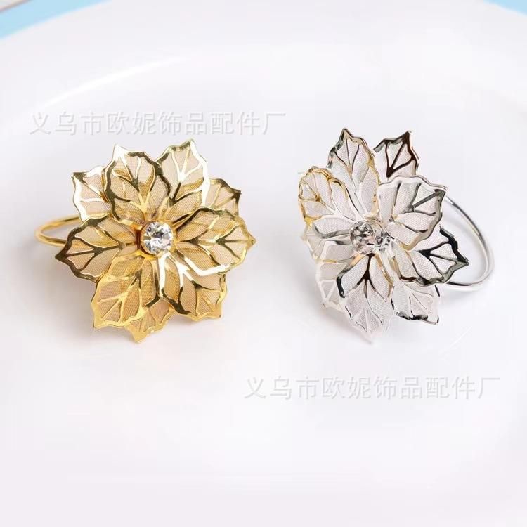 Hotel Silver Gold Napkin Buckle High Texture Mesh Napkin Ring Diamond Flower Napkin Ring Cloth Ring Factory Wholesale gold