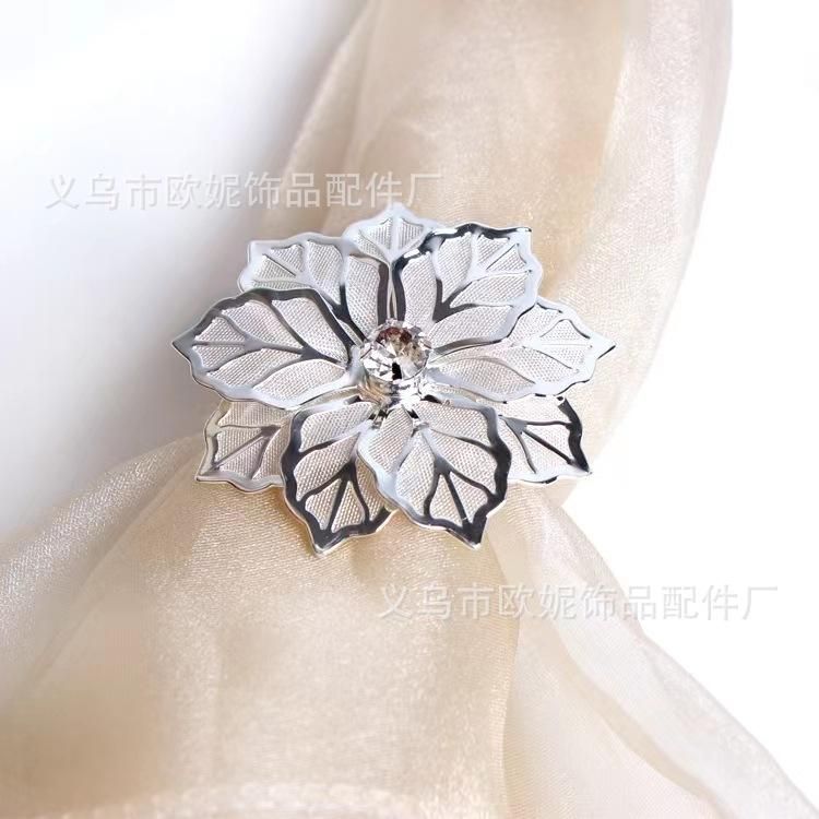Hotel Silver Gold Napkin Buckle High Texture Mesh Napkin Ring Diamond Flower Napkin Ring Cloth Ring Factory Wholesale gold