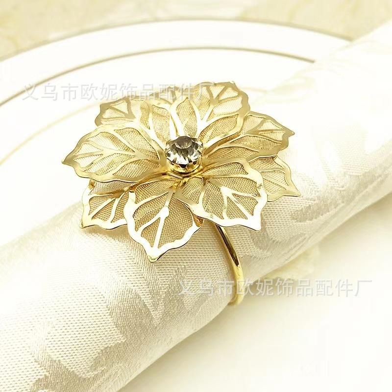 Hotel Silver Gold Napkin Buckle High Texture Mesh Napkin Ring Diamond Flower Napkin Ring Cloth Ring Factory Wholesale gold