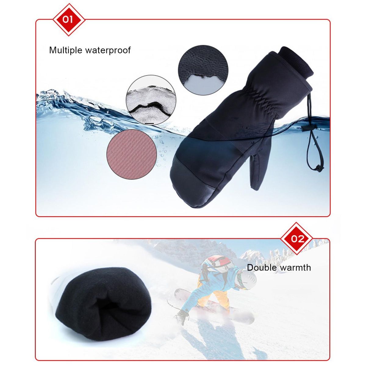 1 Pair Warm Touch Screen Finger Winter Black