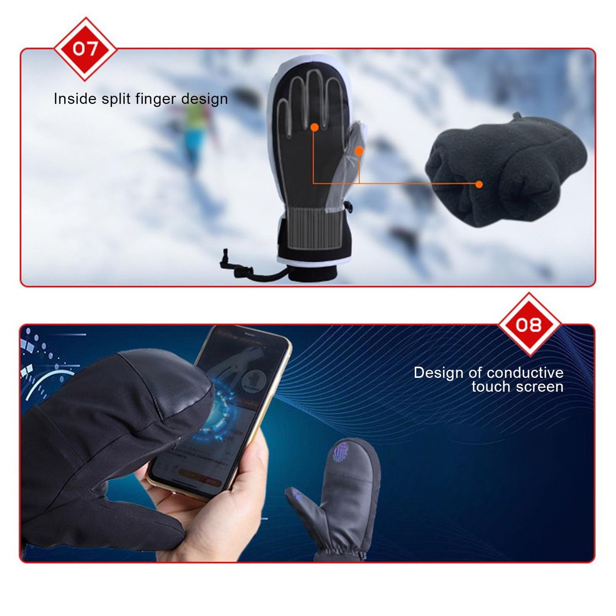 1 Pair Warm Touch Screen Finger Winter Black
