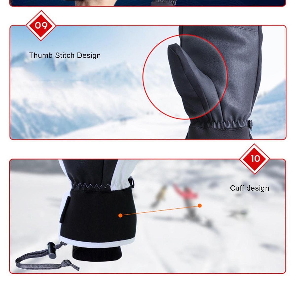 1 Pair Warm Touch Screen Finger Winter Black