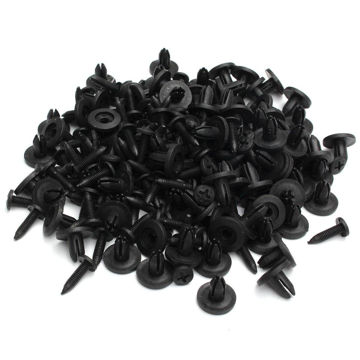 100pcs Auto 6mm Hole Dia Plastic Rivets Fastener Fender Bumper Push Pin Clips