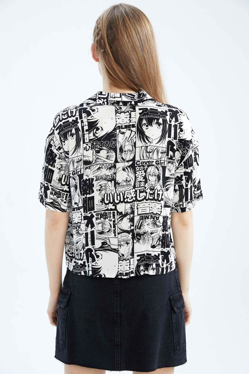 Woman Regular Fit Pyjamas Neck Woven Short Sleeve Shirt - White