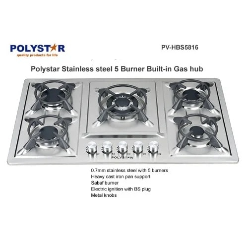 Stainless Steel 5 Built In Hob Glass Gas Cooker - 880x515mm-  Pv-hbs5816