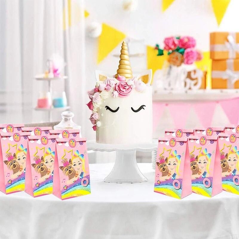 24Pcs JoJo Candy Bags with Stickers Recyclable Paper Party Supplies Pink Themed Party Favor Decorations for Kids Birthday Gifts