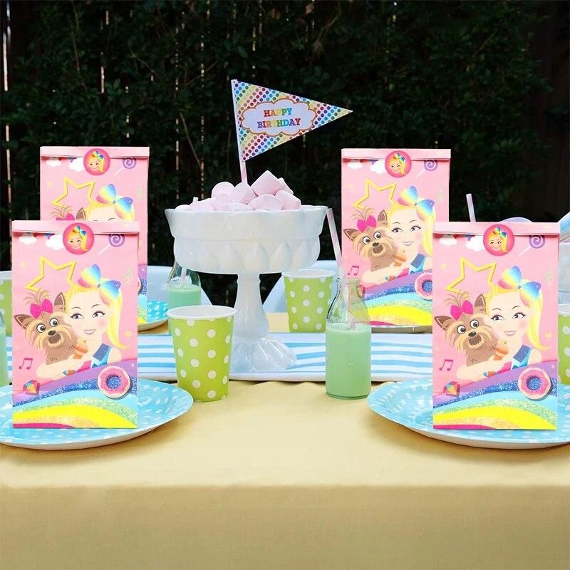 24Pcs JoJo Candy Bags with Stickers Recyclable Paper Party Supplies Pink Themed Party Favor Decorations for Kids Birthday Gifts