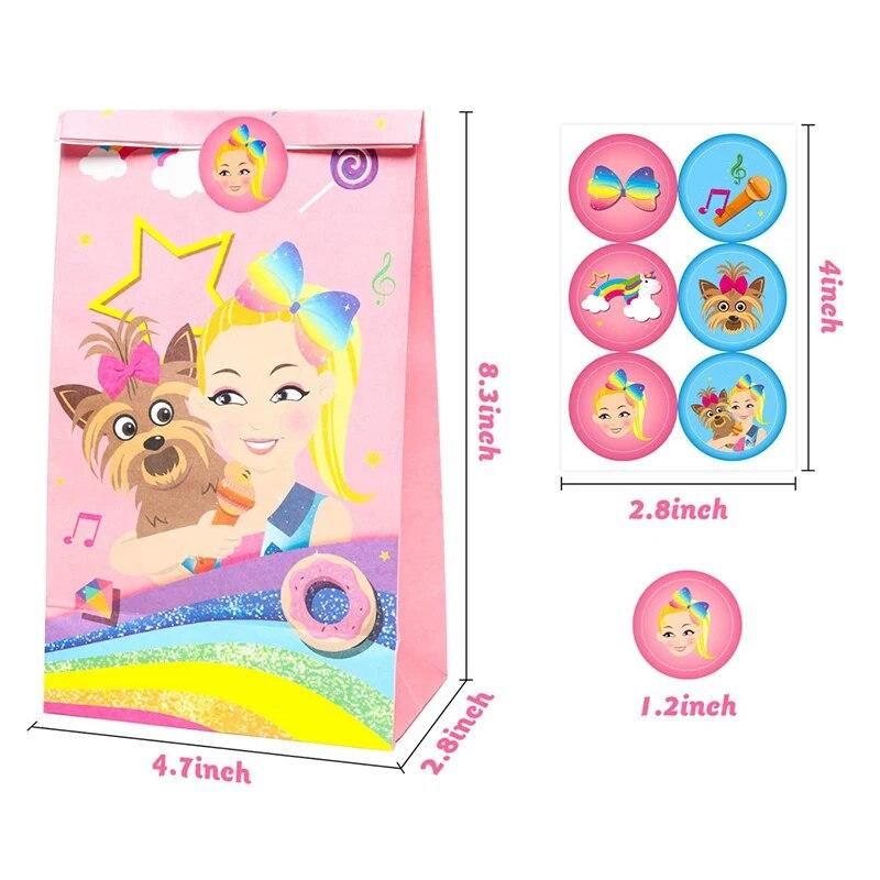 24Pcs JoJo Candy Bags with Stickers Recyclable Paper Party Supplies Pink Themed Party Favor Decorations for Kids Birthday Gifts