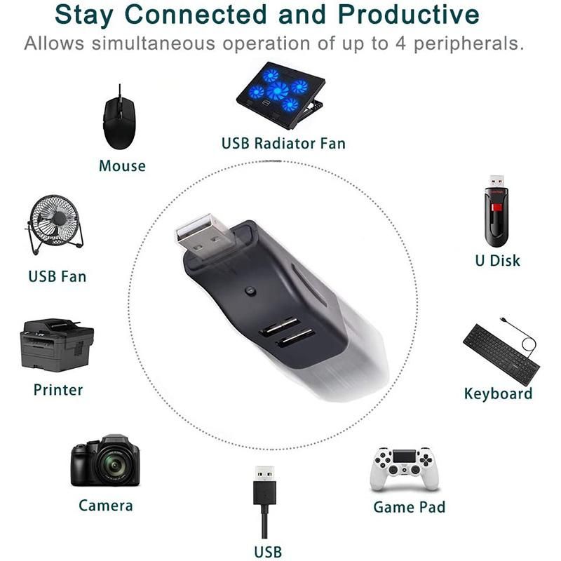 4 Port USB Hub, Mini USB 2.0 Data Hub Splitter Small