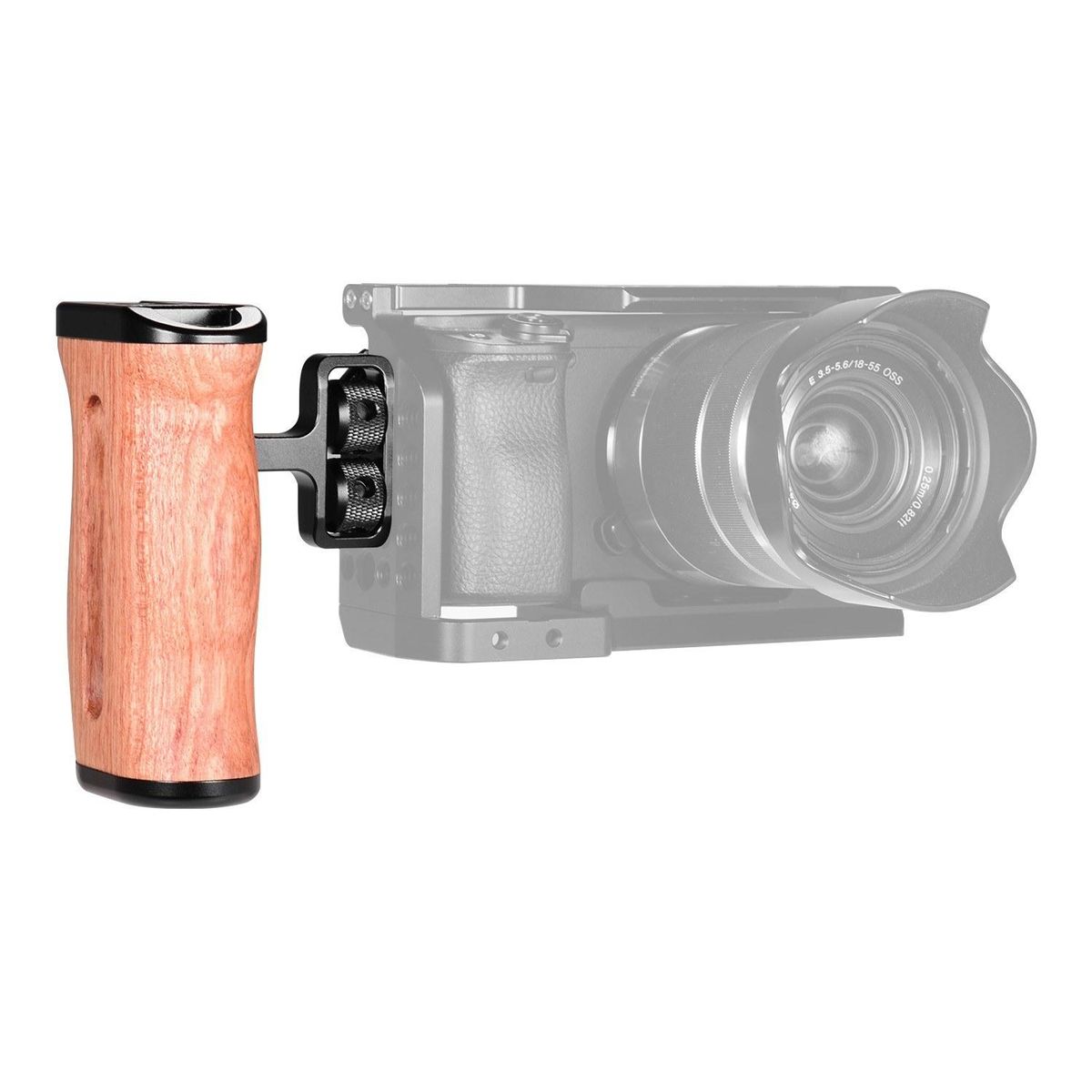 Universal Camera Cage Wooden Handle Side Hand Grip with Cold Shoe Mount 1/4 Inch & 3/8 Inch Screw Holes Photography Accessories, Pack of 1pc