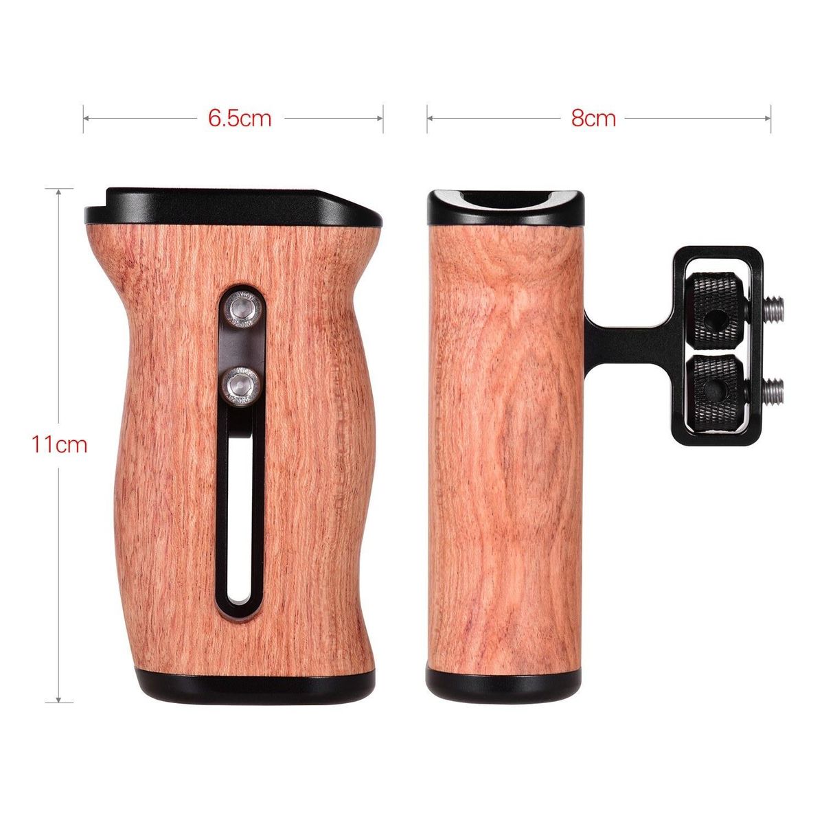 Universal Camera Cage Wooden Handle Side Hand Grip with Cold Shoe Mount 1/4 Inch & 3/8 Inch Screw Holes Photography Accessories, Pack of 1pc