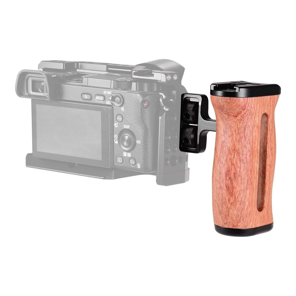 Universal Camera Cage Wooden Handle Side Hand Grip with Cold Shoe Mount 1/4 Inch & 3/8 Inch Screw Holes Photography Accessories, Pack of 1pc