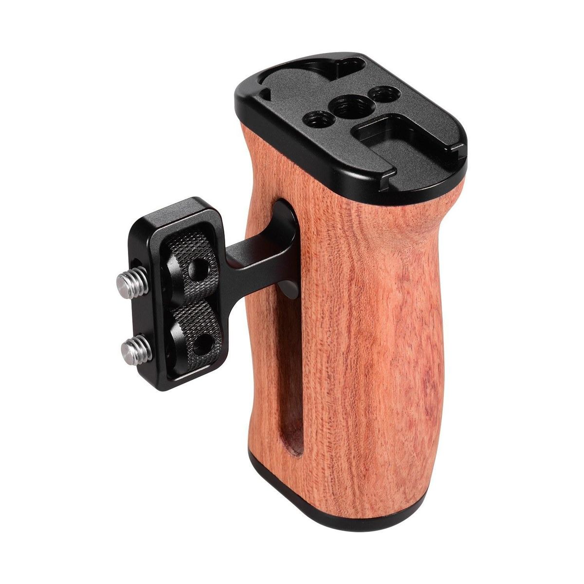 Universal Camera Cage Wooden Handle Side Hand Grip with Cold Shoe Mount 1/4 Inch & 3/8 Inch Screw Holes Photography Accessories, Pack of 1pc