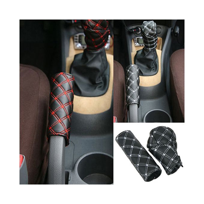 2Pcs/Set Faux Leather Hand Brake Shift Knob Cover Gear-Red