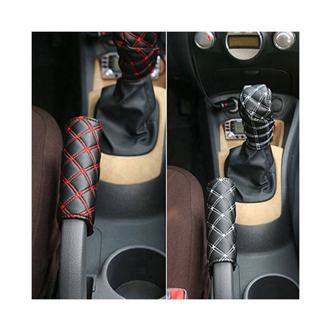2Pcs/Set Faux Leather Hand Brake Shift Knob Cover Gear-Red
