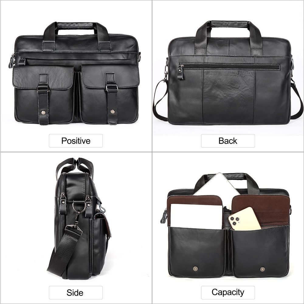 Genuine Leather Men's Briefcases 15.6\" Laptop Bag Office Bags For Men Document Business Messenger Bag Shoulder Bag Handbag
