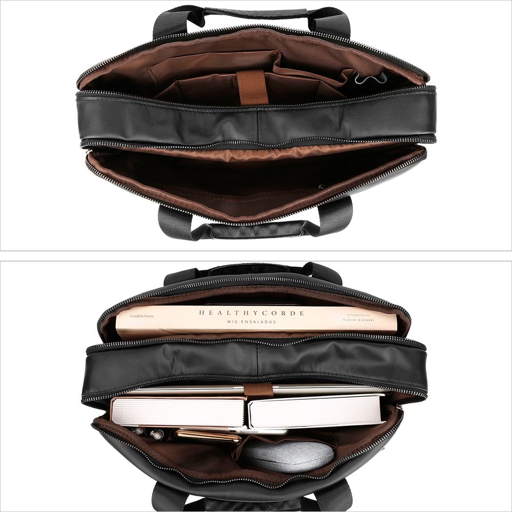 Genuine Leather Men's Briefcases 15.6\" Laptop Bag Office Bags For Men Document Business Messenger Bag Shoulder Bag Handbag