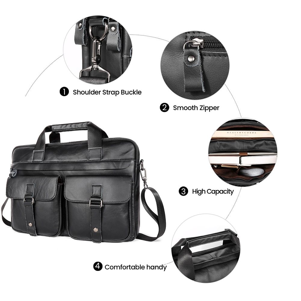 Genuine Leather Men's Briefcases 15.6\" Laptop Bag Office Bags For Men Document Business Messenger Bag Shoulder Bag Handbag