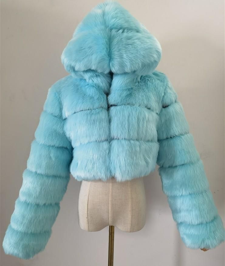 Fur jacket short hooded faux fur jacket faux fox fur long sleeved patchwork women's jacket