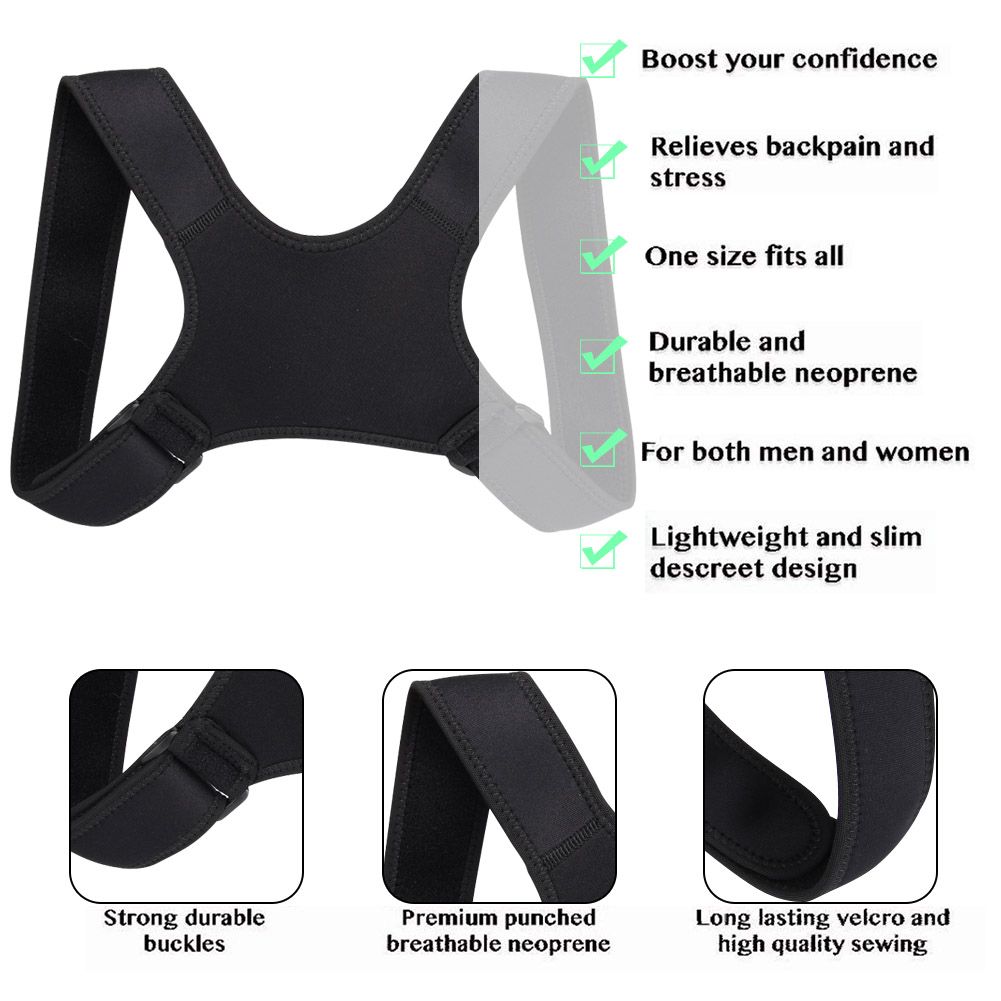 Posture Corrector Adjustable Back Fracture Support Men/women Back Clavicle Spine Shoulder Correction Brace Belt Strap M2(#black)