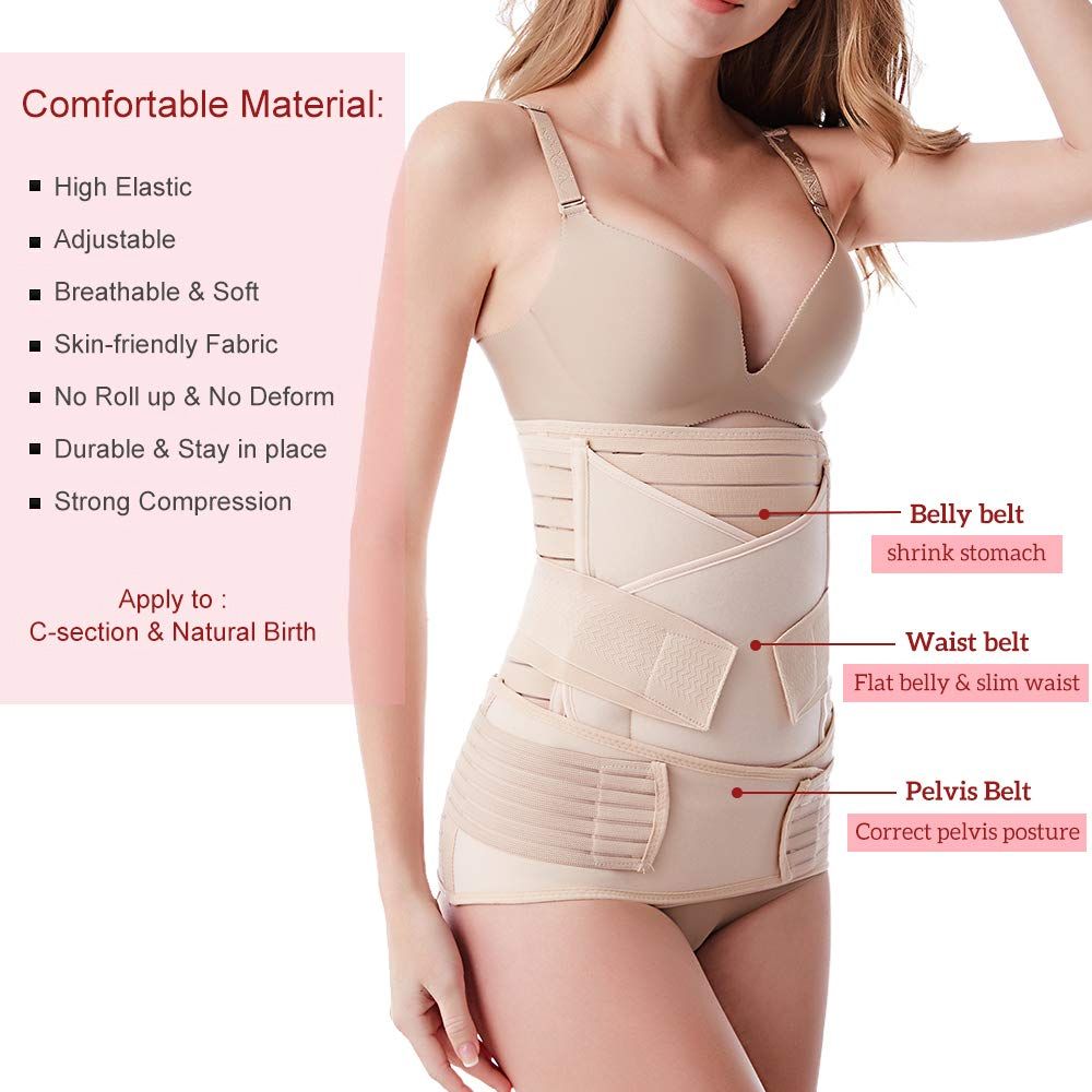 (Beige-3 In 1 Belt)Postpartum Belly Band Belt 3In1 Wrap Girdle,C Section Post Pregnancy Suppor JIN