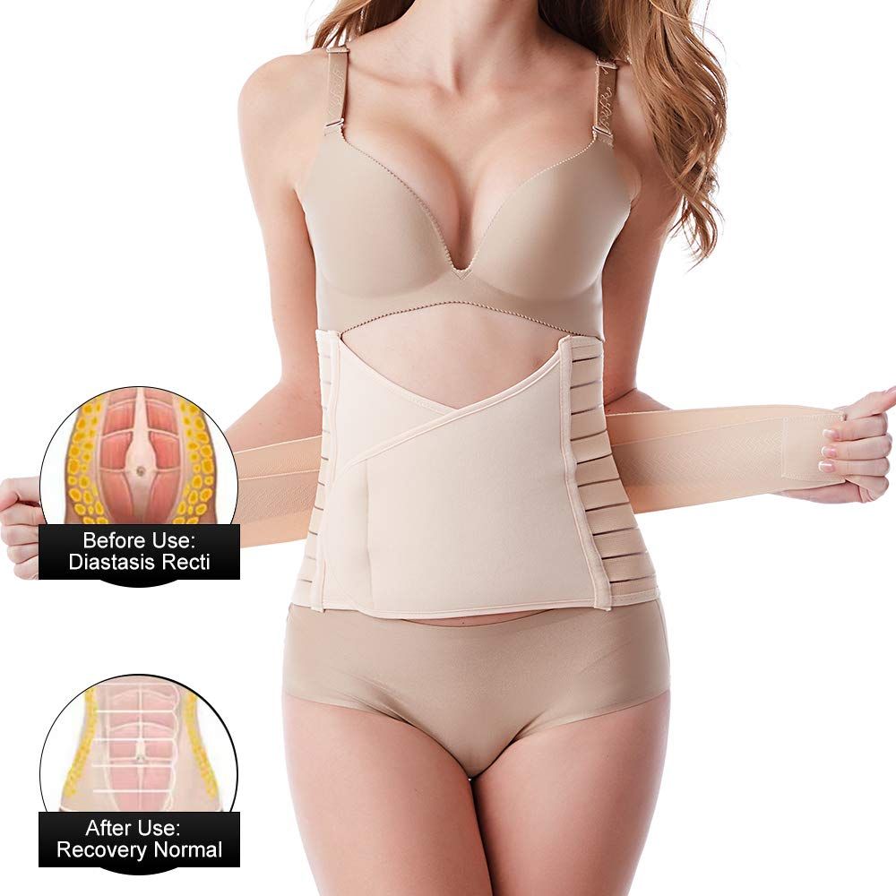 (Beige-3 In 1 Belt)Postpartum Belly Band Belt 3In1 Wrap Girdle,C Section Post Pregnancy Suppor JIN
