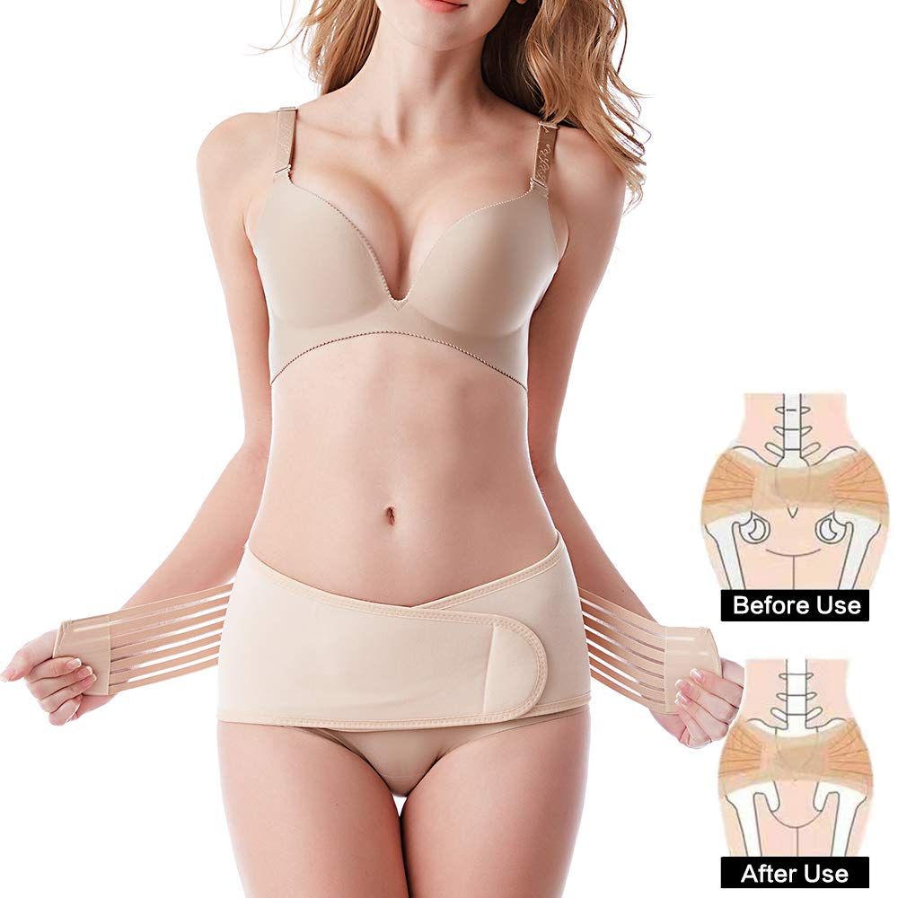 (Beige-3 In 1 Belt)Postpartum Belly Band Belt 3In1 Wrap Girdle,C Section Post Pregnancy Suppor JIN