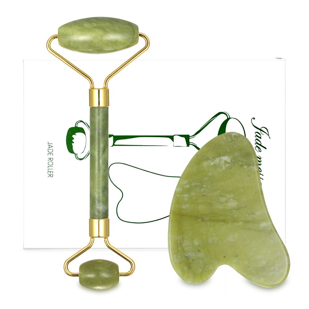 Natural Jade Roller Guasha Skin Scraper Facial Set Facial