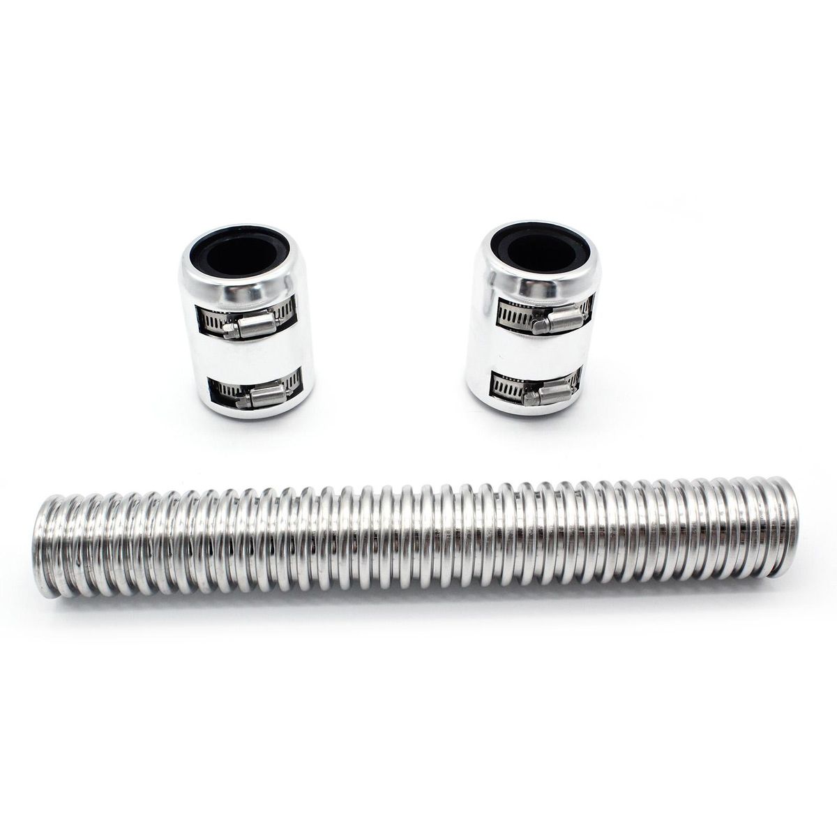 12'' Universal Chrome Stainless Steel Radiator Hose Kit with Aluminum Caps SBC BB