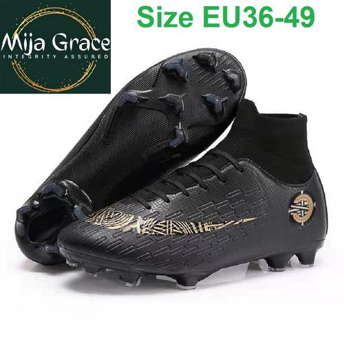 {MijaGrace} Men's High-Top Anti-Skid Studded Football Boot - Black - EU36-49
