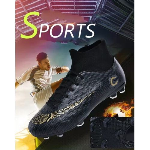 {MijaGrace} Men's High-Top Anti-Skid Studded Football Boot - Black - EU36-49