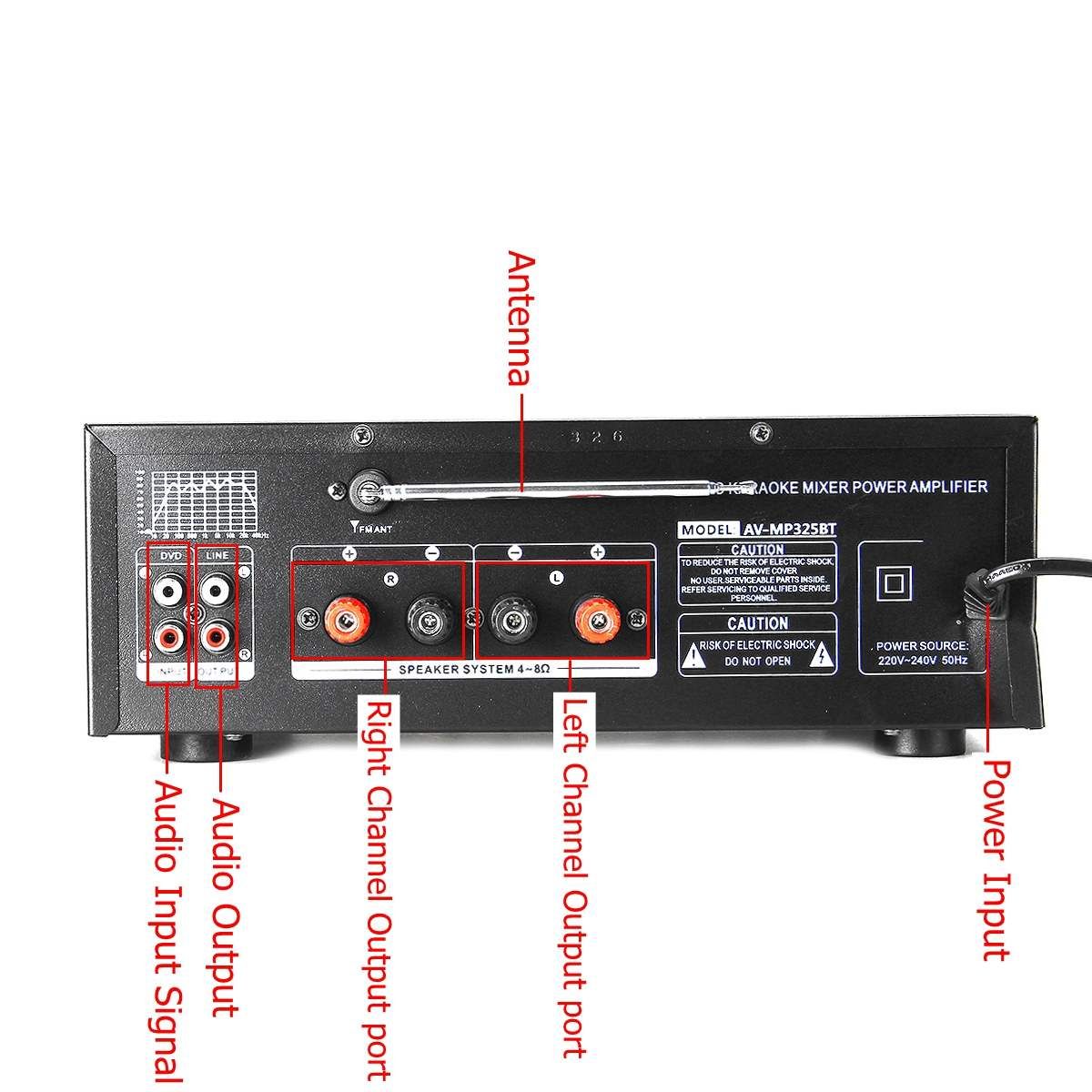 5000W 110-240V Bluetooth Power Amplifier System Sound Audio Stereo Receiver Support 4 Way Microphone 2 Channel AMP FM SD