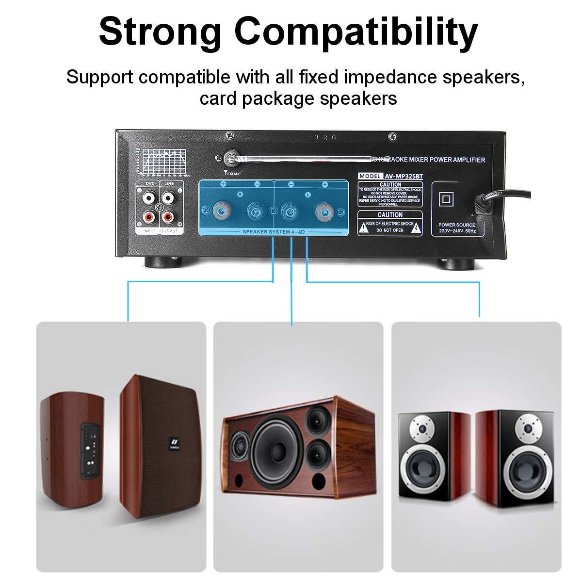 5000W 110-240V Bluetooth Power Amplifier System Sound Audio Stereo Receiver Support 4 Way Microphone 2 Channel AMP FM SD