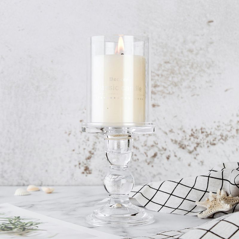 Clear Glass Candle Holder With Cover Pillar Taper Tealight