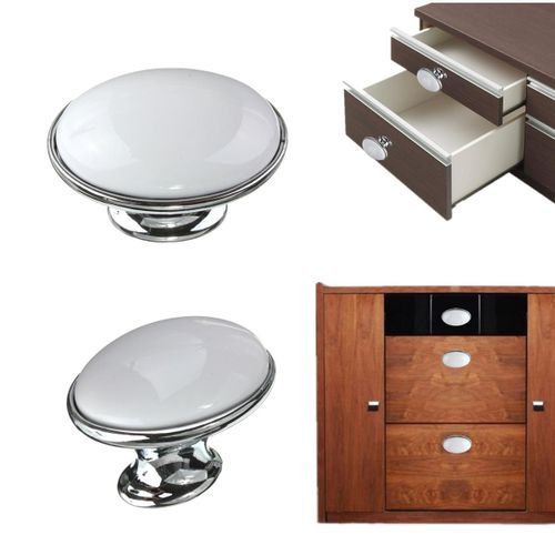 White Ceramic Knob Wardrobe Cupboard Kitchen Door Drawer Pull Handle Single Hole