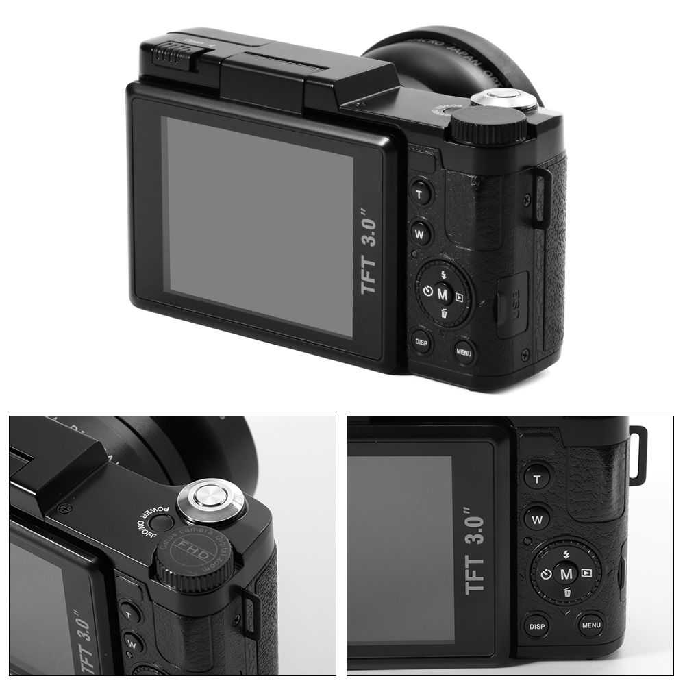 24MP HD Half-DSLR Professional Digital Camera W/4x Telephoto,Fisheye Wide Angle Lens Camera Macro HD Camera